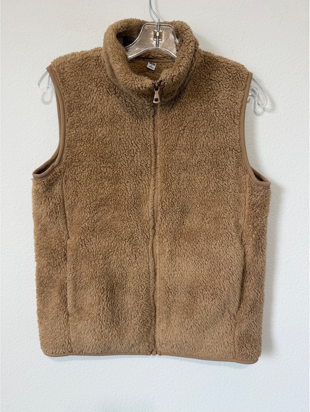 Uniqlo Brown Teddy Sherpa Fleece Sleeveless Zip Front High Neck Vest Size S